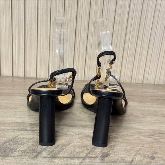 FRAME Le Tati Chain Noir Leather Slingback Sandal Black Gold Chain Size 9 - Picture 6 of 16